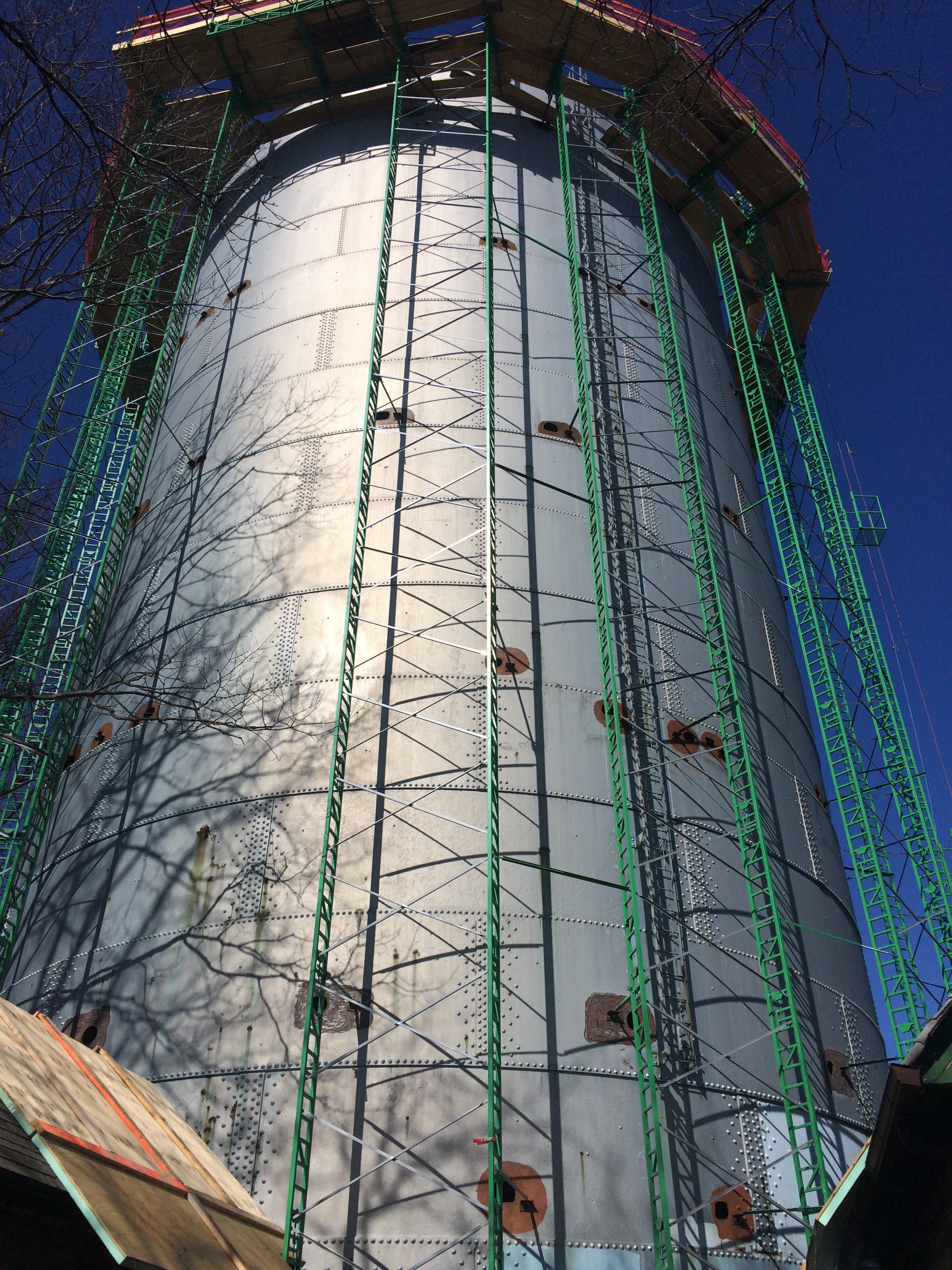 Scaffolding for water tower repair or demolition